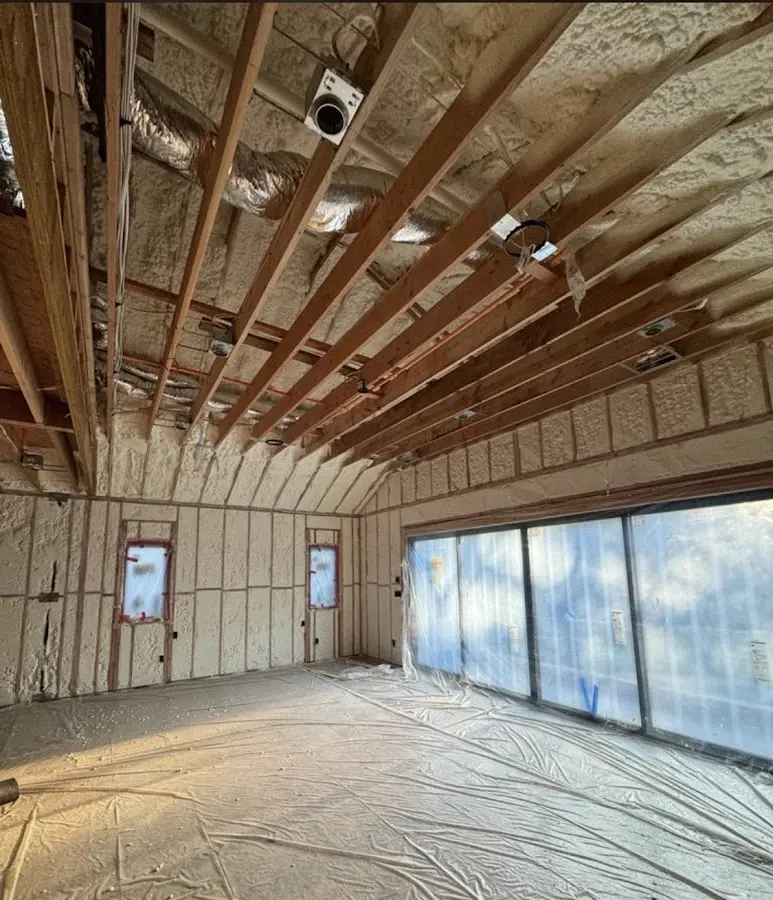 Interior walls and ceiling insulated with spray foam during new construction in Roseland